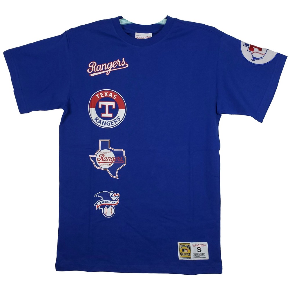 Texas Rangers Mitchell & Ness MLB Small Shirt Multi-Logo Sleeve Patch‎ Blue NWT